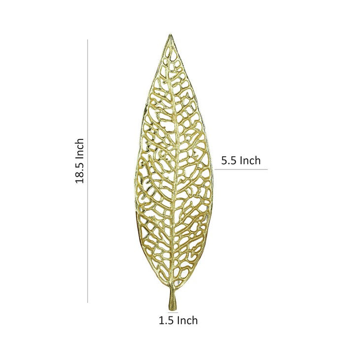 Metal Decorative Leaf Tray with Cut Out Vein Design, Gold
