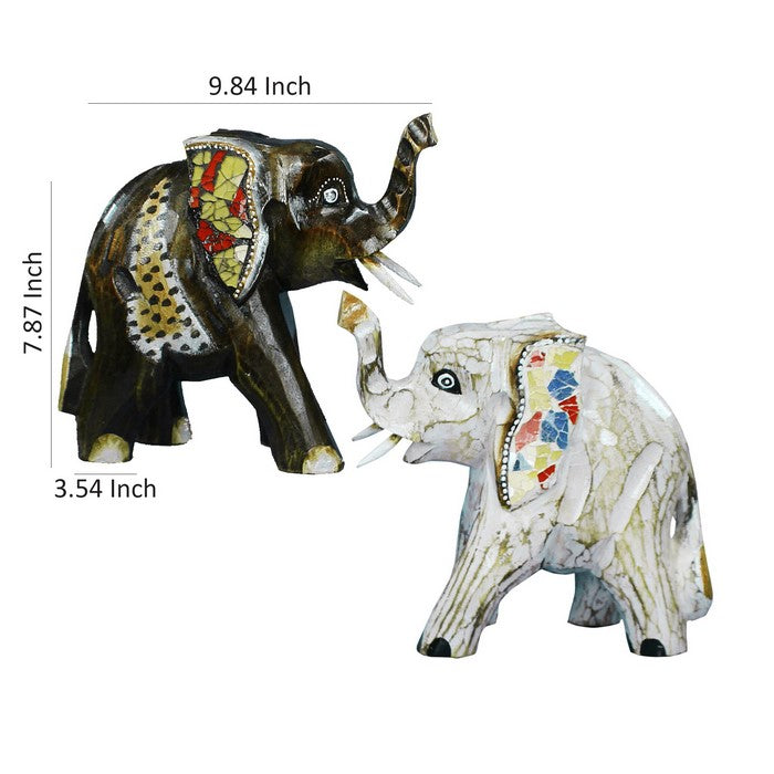 Elephant Figurines with Vibrant motifs, Multicolor, Small, Assortment of 2