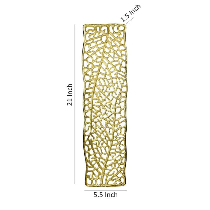 Metal Decorative Tray with Cut Out Leaf Vein Design, Gold