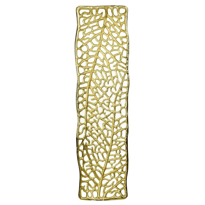 Metal Decorative Tray with Cut Out Leaf Vein Design, Gold