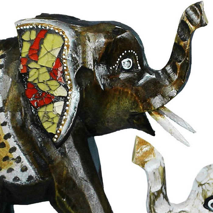 Elephant Figurines with Vibrant motifs, Multicolor, Large, Assortment of 2
