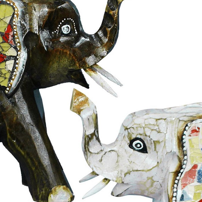 Elephant Figurines with Vibrant motifs, Multicolor, Large, Assortment of 2