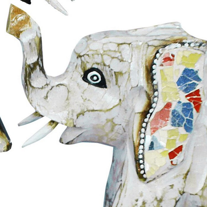Elephant Figurines with Vibrant motifs, Multicolor, Large, Assortment of 2