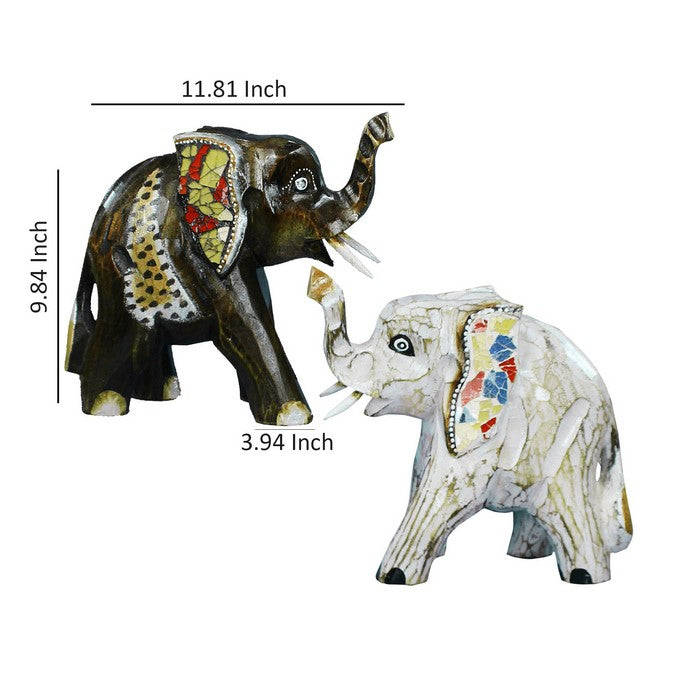 Elephant Figurines with Vibrant motifs, Multicolor, Large, Assortment of 2