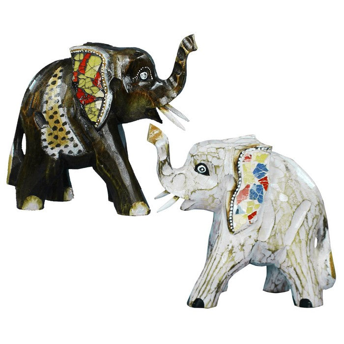 Elephant Figurines with Vibrant motifs, Multicolor, Large, Assortment of 2