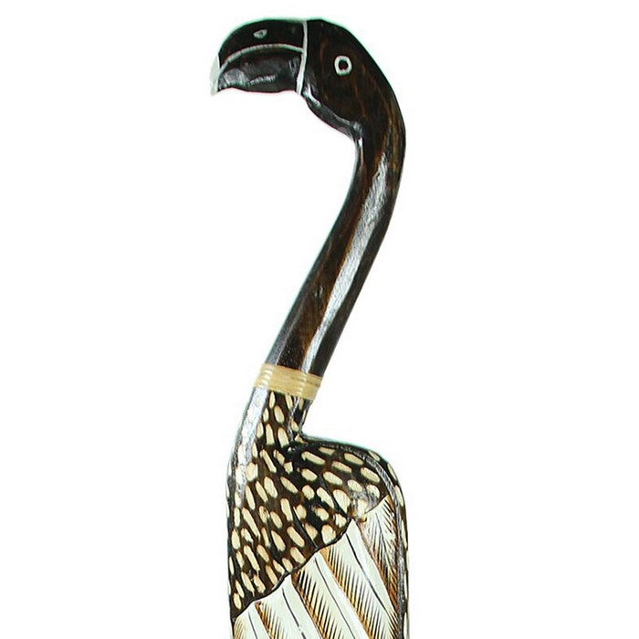 Wooden Heron Figurine with Vibrant Motif, Black