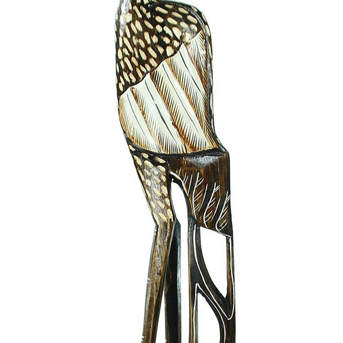 Wooden Heron Figurine with Vibrant Motif, Black