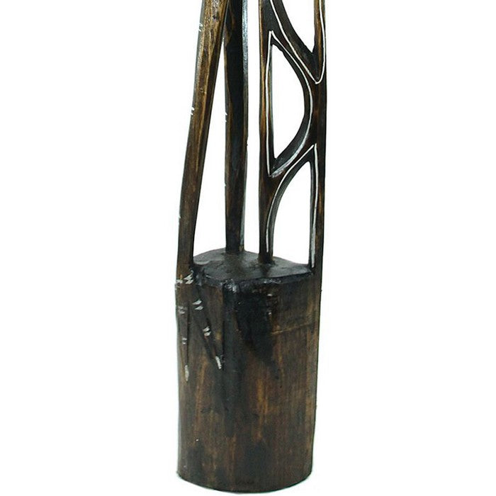 Wooden Heron Figurine with Vibrant Motif, Black