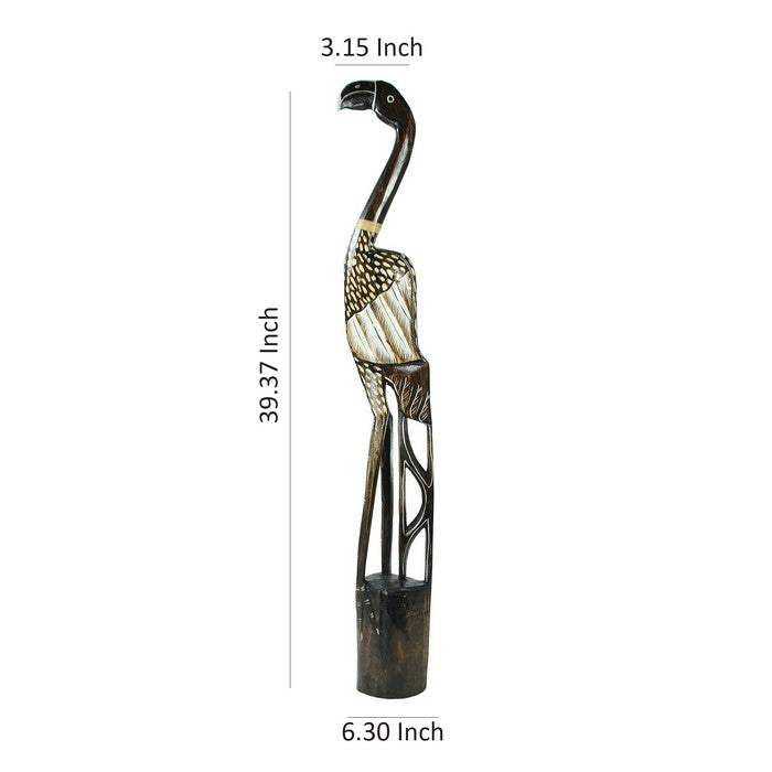 Wooden Heron Figurine with Vibrant Motif, Black