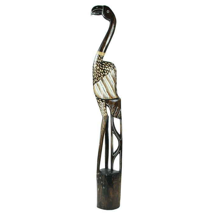 Wooden Heron Figurine with Vibrant Motif, Black