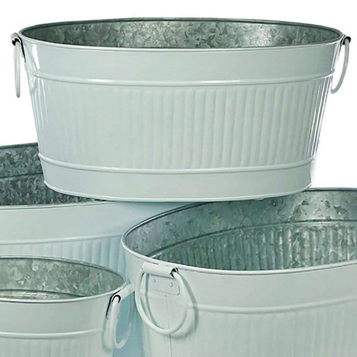 Metal Tubs with Ribbed Design, Gray, Set of 4