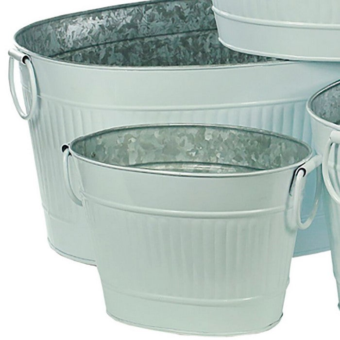 Metal Tubs with Ribbed Design, Gray, Set of 4