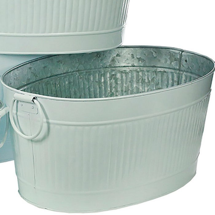 Metal Tubs with Ribbed Design, Gray, Set of 4