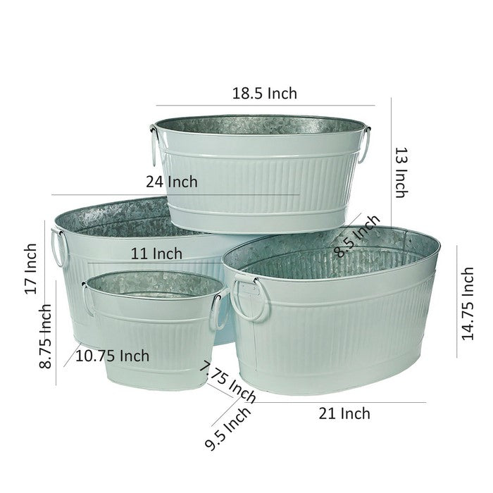 Metal Tubs with Ribbed Design, Gray, Set of 4