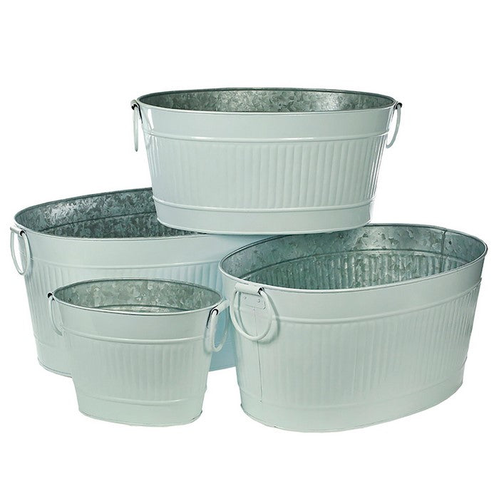 Metal Tubs with Ribbed Design, Gray, Set of 4