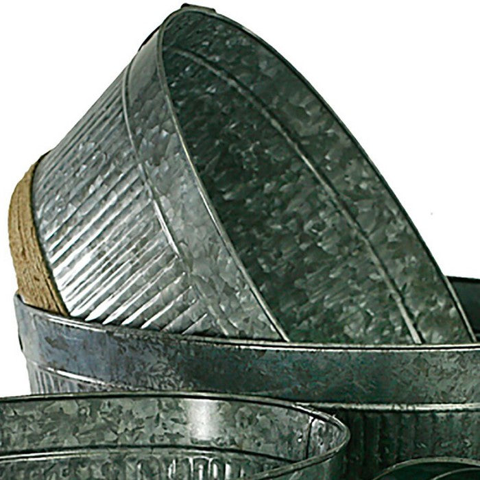 Metal Tubs with Rope Accents, Gray, Set of 4