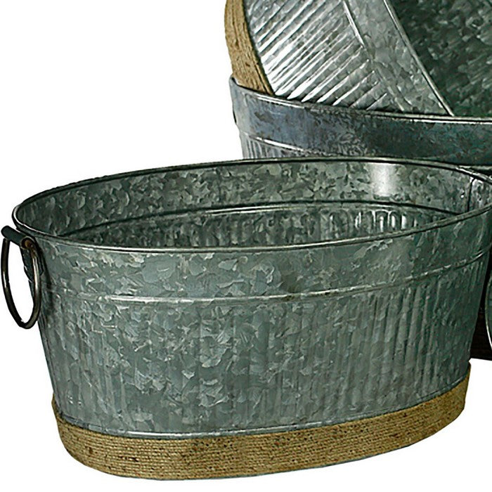 Metal Tubs with Rope Accents, Gray, Set of 4
