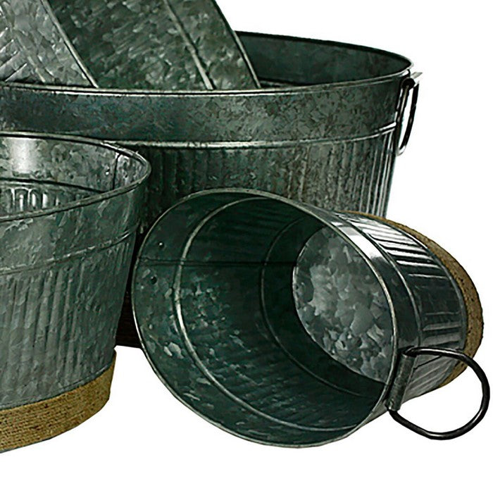 Metal Tubs with Rope Accents, Gray, Set of 4