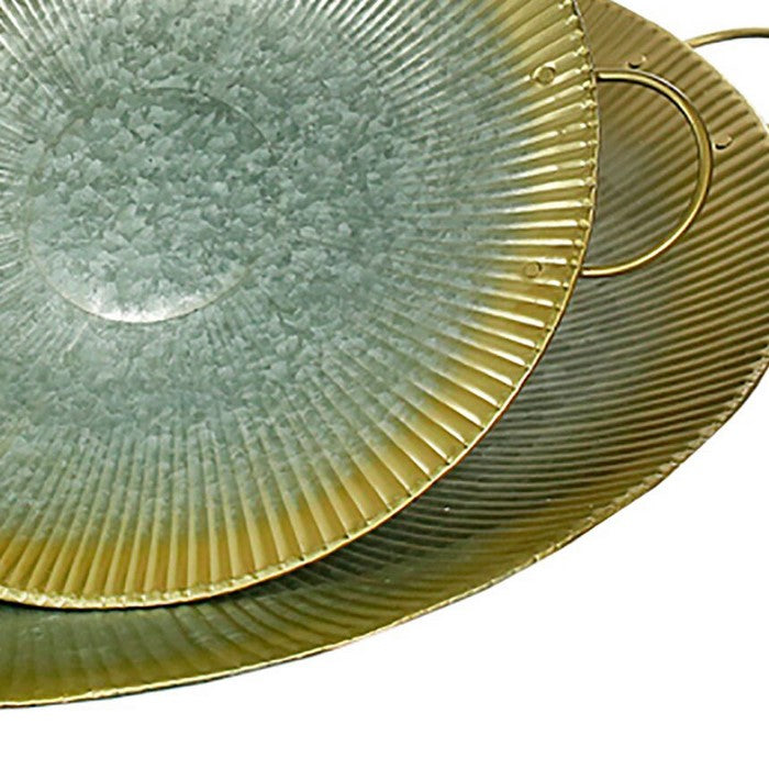 Metal Trays with Ring Handles, Gray and Gold, Set of 3