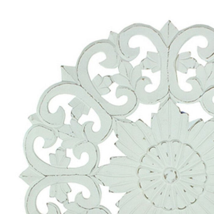 Wooden Decorative Wall Panels with Floral Design, White and Gray, Set of 2