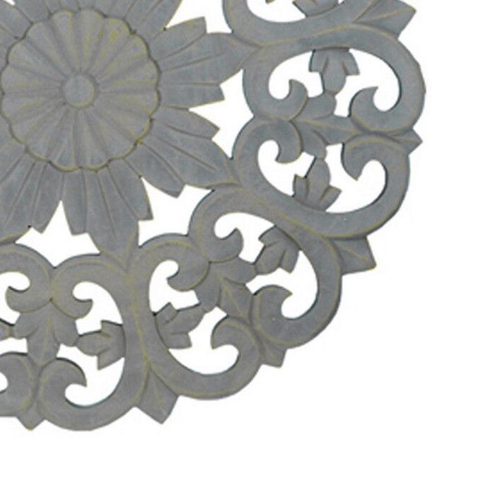 Wooden Decorative Wall Panels with Floral Design, White and Gray, Set of 2