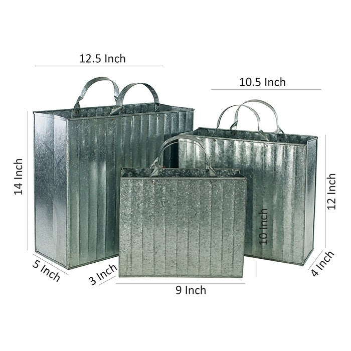 Metal Baskets in Tote Bag Design, Gray, Set of 3