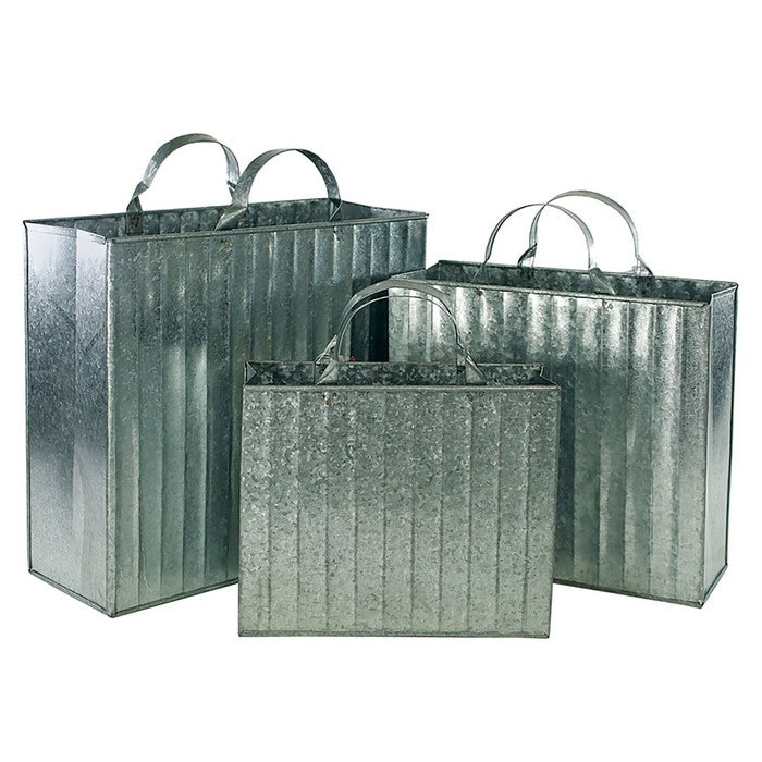 Metal Baskets in Tote Bag Design, Gray, Set of 3