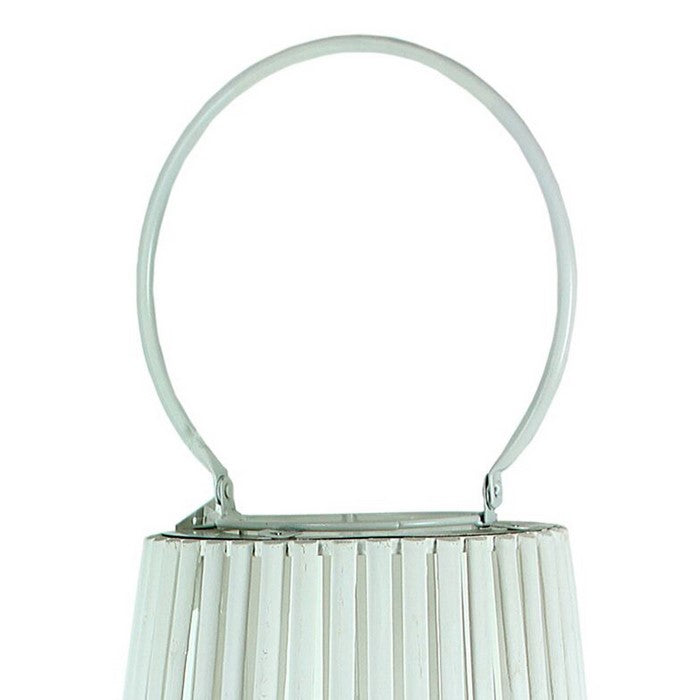 Wood and Metal Cage Style Lantern with Glass Hurricane, White, Large