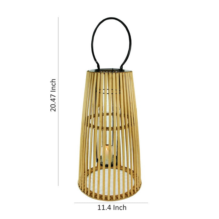 Wooden Cage Style Lantern with Glass Hurricane, Brown and Black, Large