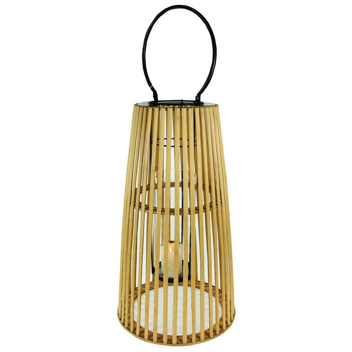 Wooden Cage Style Lantern with Glass Hurricane, Brown and Black, Large