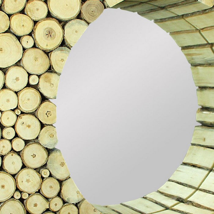 Wooden Wall Mirror with Log Frame, Brown, Small