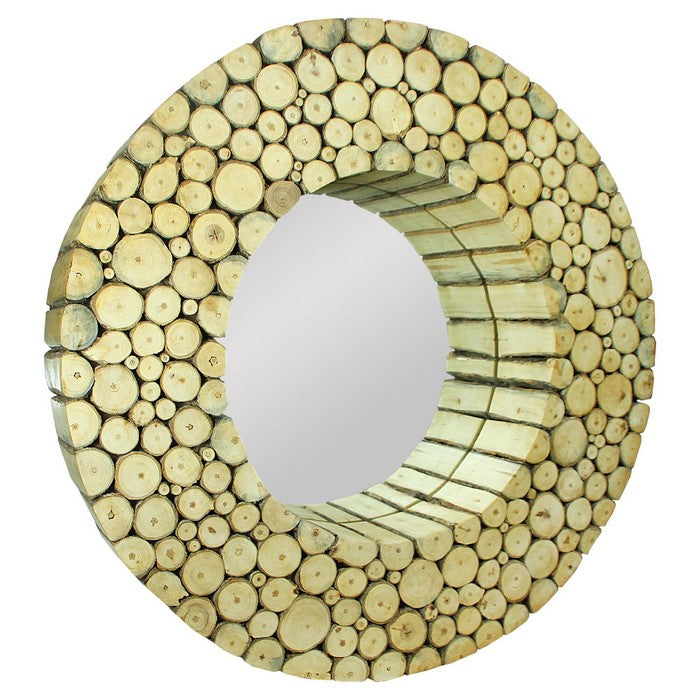 Wooden Wall Mirror with Log Frame, Brown, Small