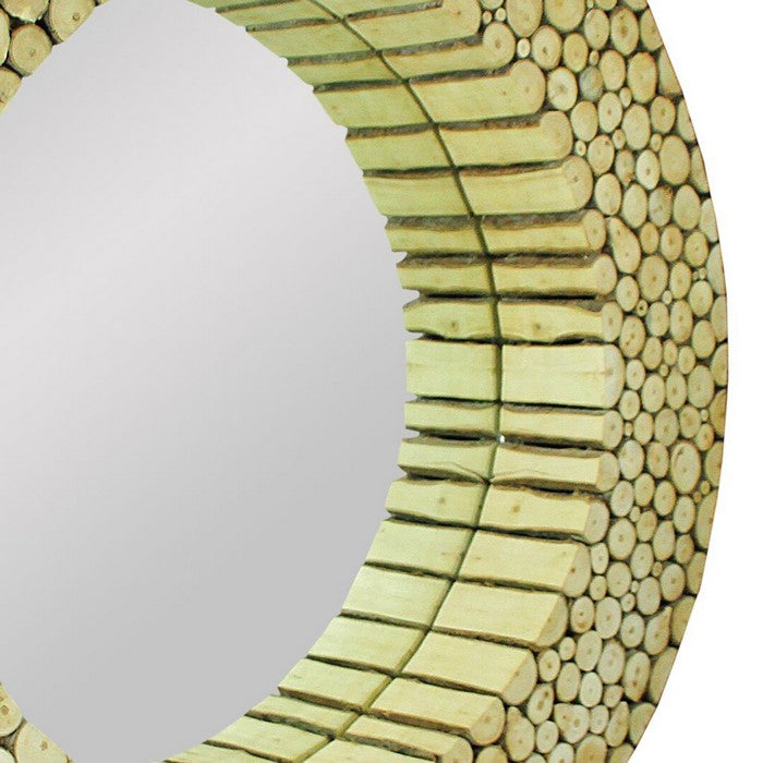 Wooden Wall Mirror with Log Frame, Brown, Large