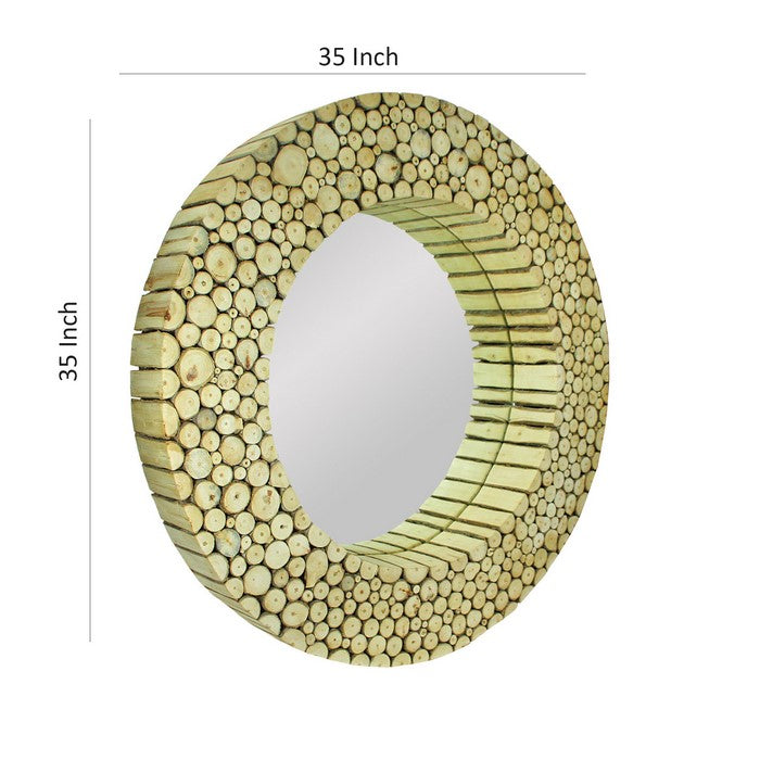 Wooden Wall Mirror with Log Frame, Brown, Large