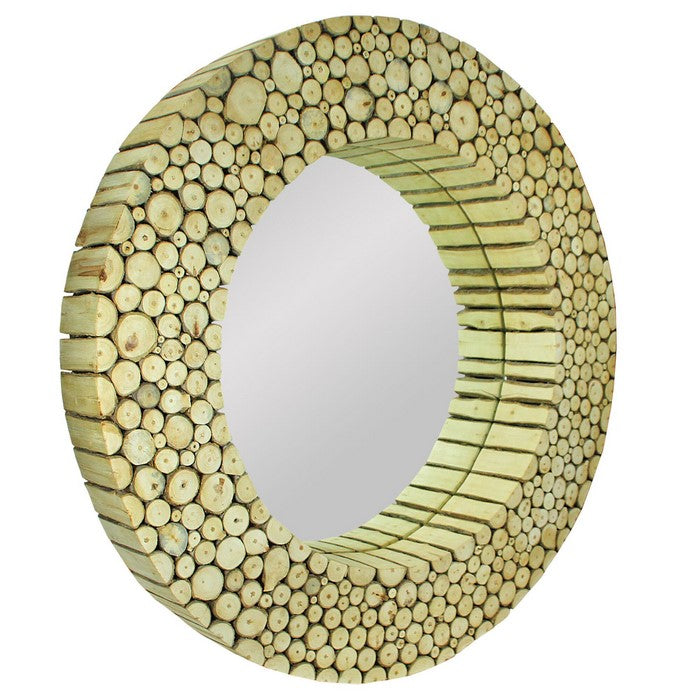 Wooden Wall Mirror with Log Frame, Brown, Large