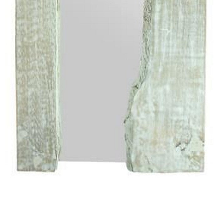Wooden Mirror with Live Edge Design, Washed White