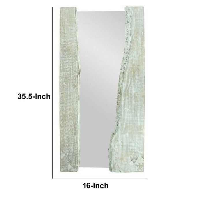 Wooden Mirror with Live Edge Design, Washed White