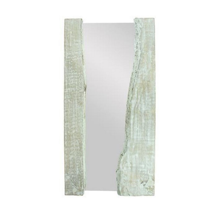 Wooden Mirror with Live Edge Design, Washed White