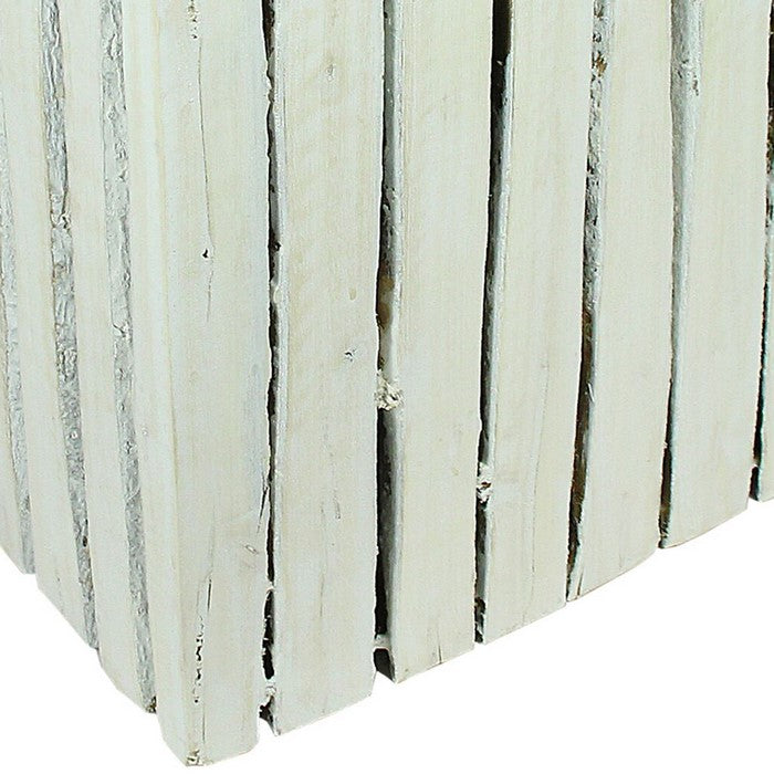 Square Shape Wooden Accent Stool with Stump Design, Washed White, Large