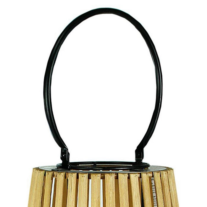 Wooden Cage Style Lantern with Glass Hurricane, Brown and Black, Small