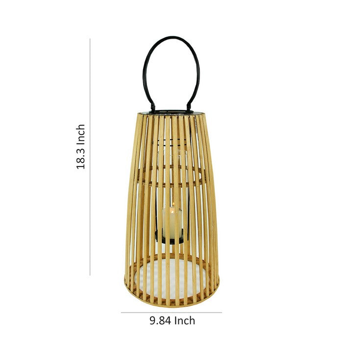 Wooden Cage Style Lantern with Glass Hurricane, Brown and Black, Small