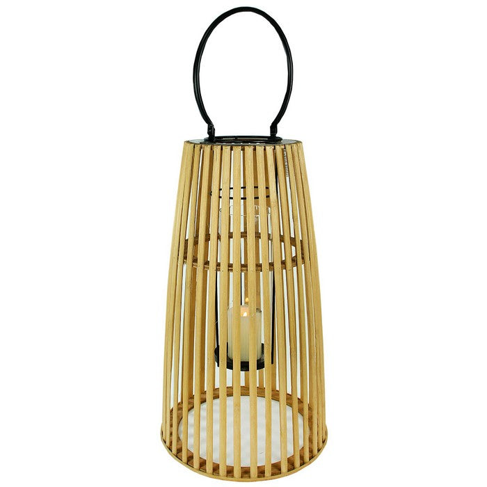 Wooden Cage Style Lantern with Glass Hurricane, Brown and Black, Small