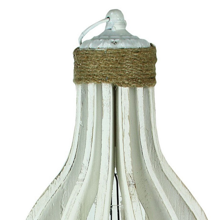 Wooden Lantern with Rope Accents and Glass Hurricane, White