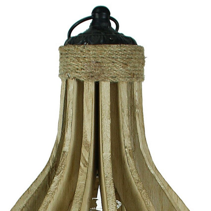 Wooden Lantern with Rope Accents and Glass Hurricane, Brown