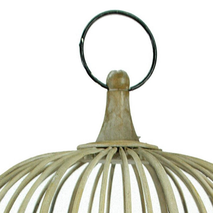 Wood and Metal Cage Style Lantern with Glass Hurricane, Brown