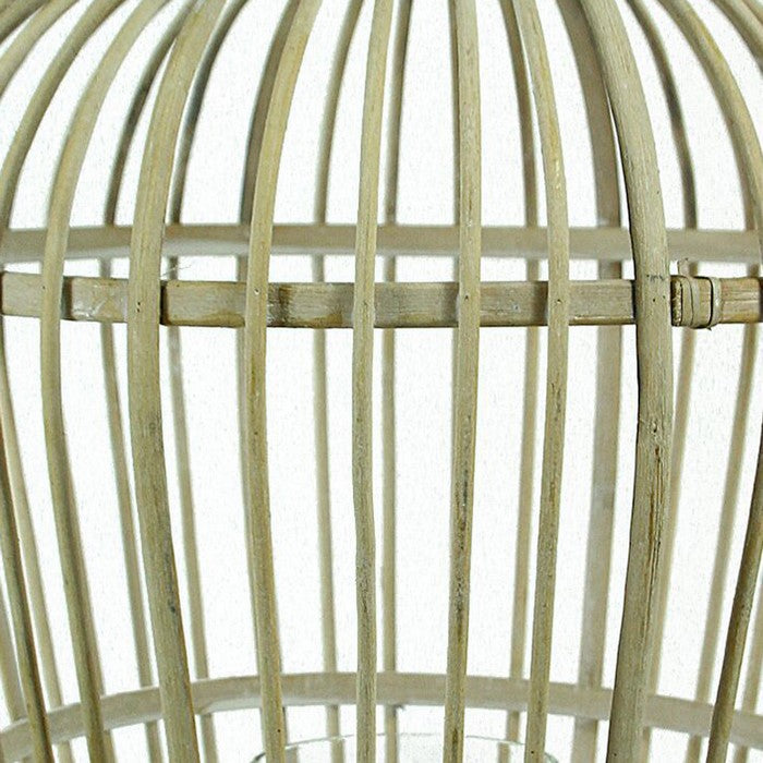 Wood and Metal Cage Style Lantern with Glass Hurricane, Brown