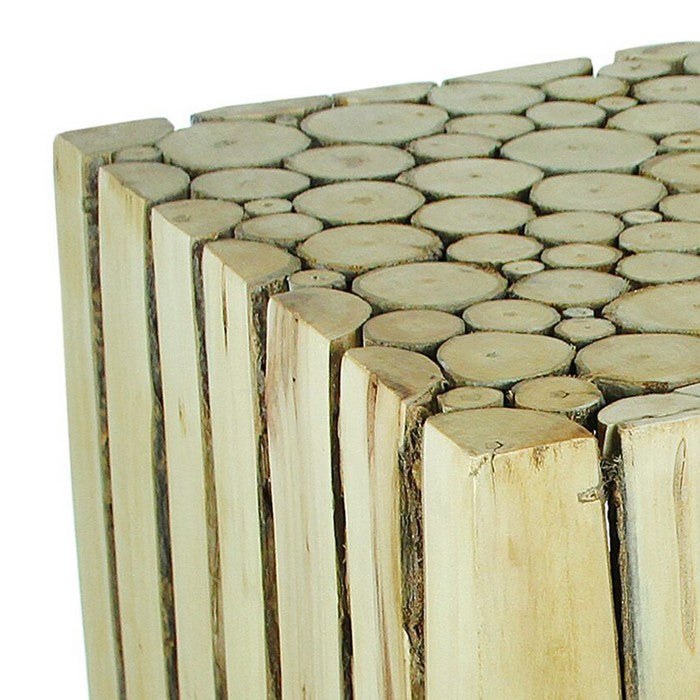 Square Shape Wooden Accent Stool with Stump Design, Brown, Small