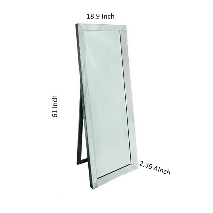 Full Length Mirror with Wooden Frame and Back Leg Support, Clear