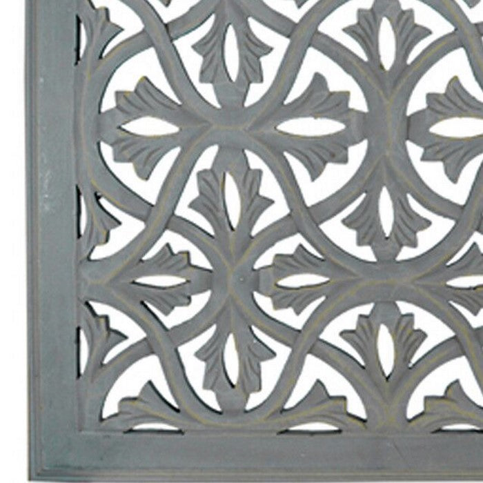 Wooden Decorative Wall Panels with Intricate Design, White and Gray, Set of 2