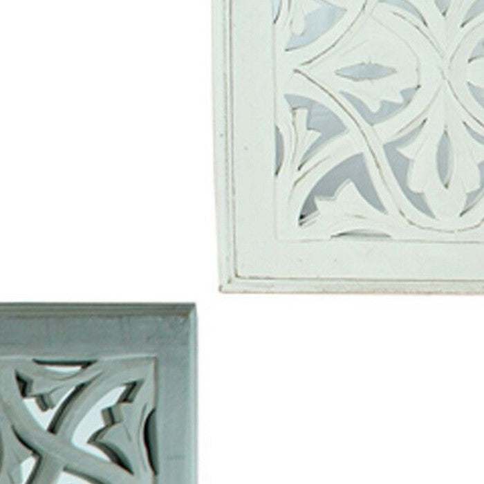 Decorative Mirror Wall Panel with Intricate Design,White and Gray,Set of 2